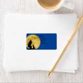 Heks groet zwarte kat silhouet onder volle maan etiket (Insitu)