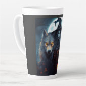 Heks haar wolf en een Jack of Lantern met een maan Latte Mok (Linkerhoek)