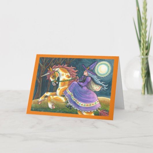 HEKS & HALLOWEEN EENHOORN, ZWARTE KAT Fantasie Paa Feestdagen Kaart (Voorkant)