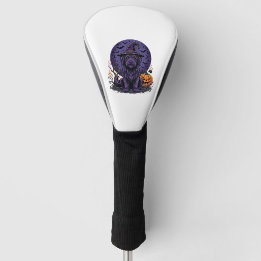 Heks Halloween Hond Pompoen Vector Kunst Golfheadcover (Voorkant)