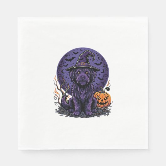 Heks Halloween Hond Pompoen Vector Kunst Servet (Voorkant)
