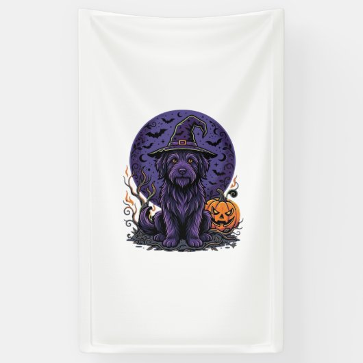 Heks Halloween Hond Pompoen Vector Kunst Spandoek (Verticaal)