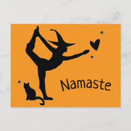 Heks Halloween Namaste Yoga Sinaasappel Zwart Mode Briefkaart