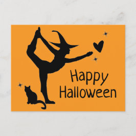 Heks Halloween Namaste Yoga Sinaasappel Zwart Mode Briefkaart