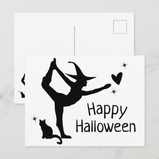 Heks Halloween Namaste Yoga Zwart Wit Modern Briefkaart (Voorkant / Achterkant)