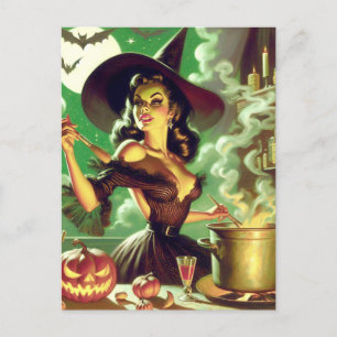 Heks Halloween Pin-Up Briefkaart