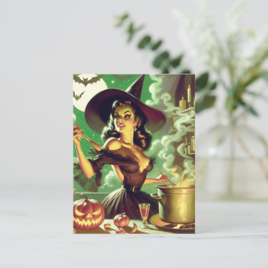  Heks Halloween Pin-Up Briefkaart (Staand voorkant)