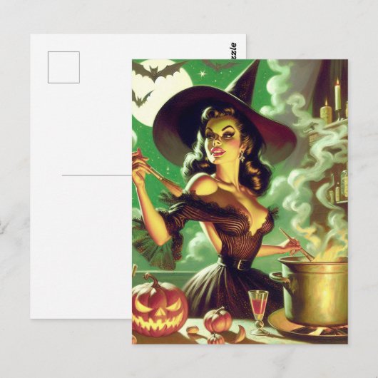  Heks Halloween Pin-Up Briefkaart (Voorkant / Achterkant)