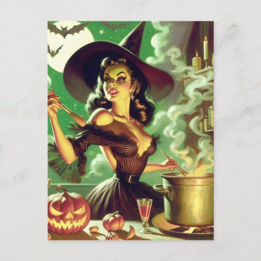  Heks Halloween Pin-Up Briefkaart (Voorkant)