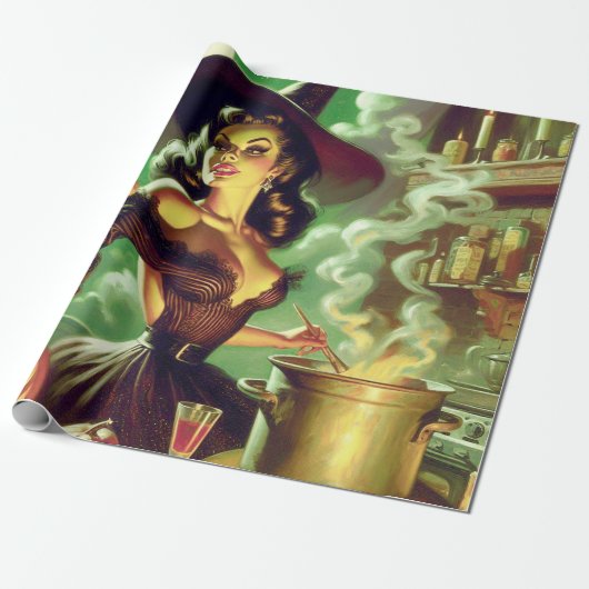 Heks Halloween Pin-Up Cadeaupapier (Uitgerold)