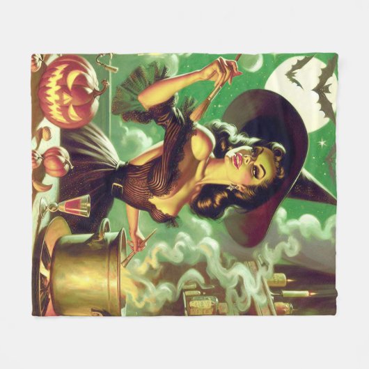  Heks Halloween Pin-Up Fleece Deken (Voorkant (Horizontaal))