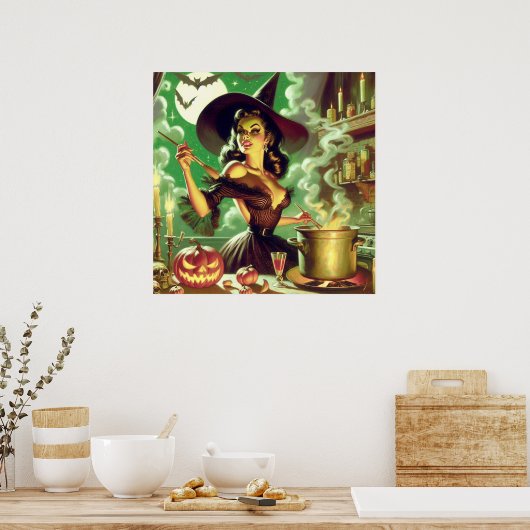  Heks Halloween Pin-Up Poster (Keuken)