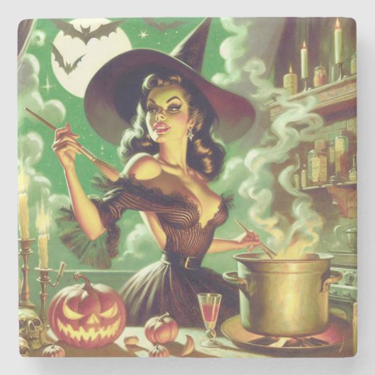  Heks Halloween Pin-Up Stenen Onderzetter (Voorkant)
