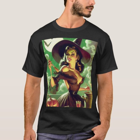  Heks Halloween Pin-Up T-shirt (Voorkant)