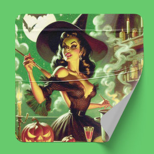 Heks Halloween Pin-Up Vierkante Sticker
