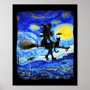 Heks Halloween Sterrennacht Van Gogh Esthetische P Poster