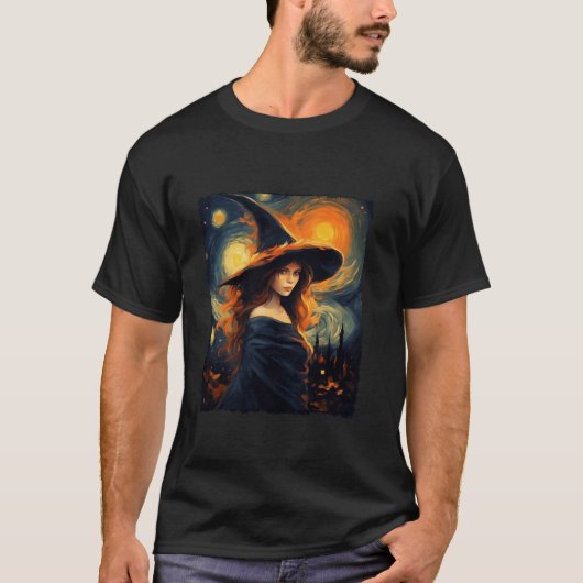 Heks Halloween Sterrennacht Van Gogh Esthetische P T-shirt (Voorkant)