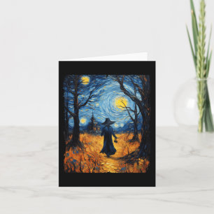 Heks Halloween Sterrennacht Van Gogh Kostuumkunst Kaart