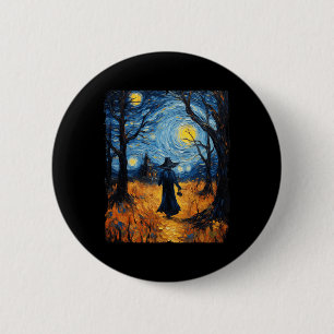 Heks Halloween Sterrennacht Van Gogh Kostuumkunst Ronde Button 5,7 Cm