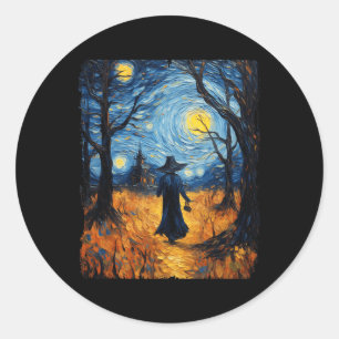 Heks Halloween Sterrennacht Van Gogh Kostuumkunst Ronde Sticker