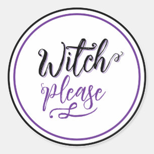 Heks Halloween Zwart Paars Ronde Sticker