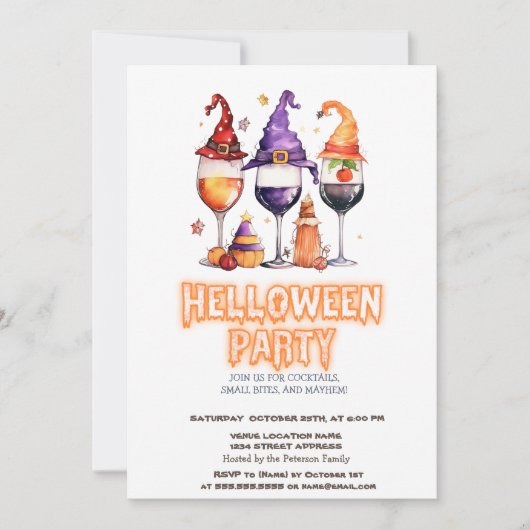 Heks Hoed Wijn Halloween Feest Uitnodiging (Voorkant)