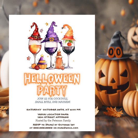 Heks Hoed Wijn Halloween Feest Uitnodiging