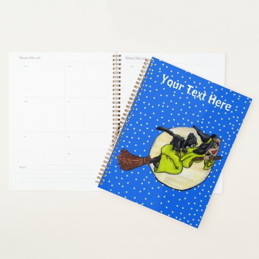 Heks Holding Pet Vliegen op bezem Voorbij Volle Ma Planner (Display)