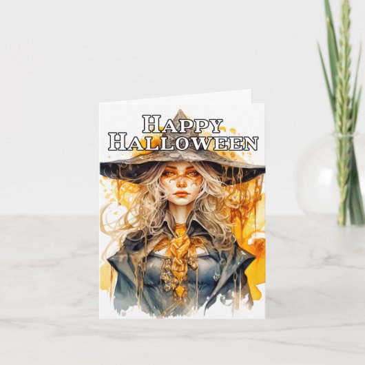 heks in de herfst gelukkig halloween kaart (Voorkant)
