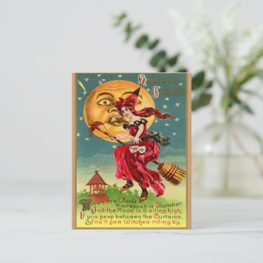 heks in een Rode Dress of is dat duivel Briefkaart (Staand voorkant)