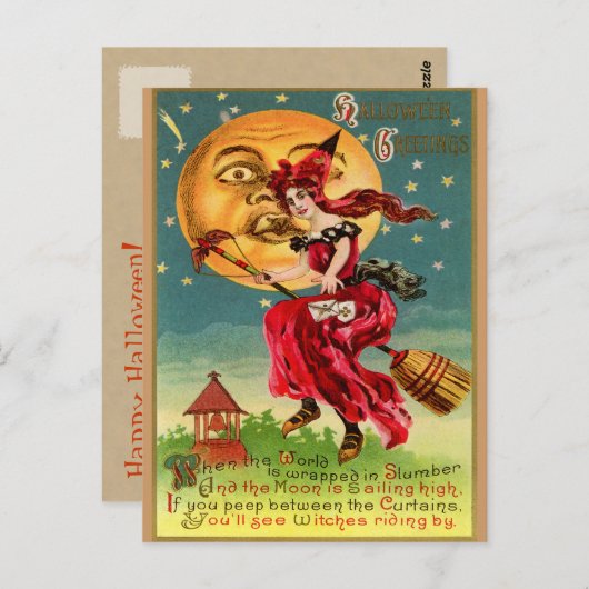 heks in een Rode Dress of is dat duivel Briefkaart (Voorkant / Achterkant)