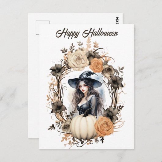  heks in Halloween krans Briefkaart (Voorkant / Achterkant)