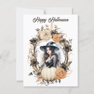  heks in Halloween krans Briefkaart