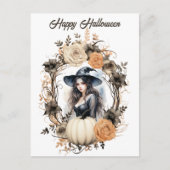 heks in Halloween krans Briefkaart (Voorkant)
