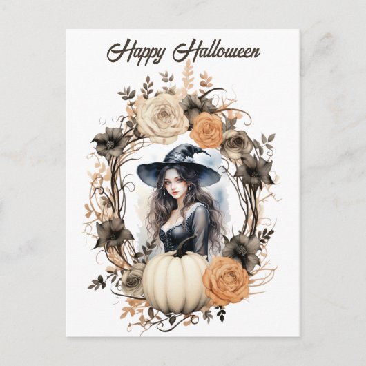  heks in Halloween krans Briefkaart (Voorkant)