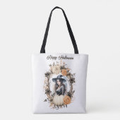  heks in Halloween krans Tote Bag (Achterkant)