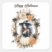 heks in Halloween krans Vierkante Sticker (Voorkant)