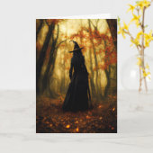Heks in het bos Halloween Groet Kaart (Gele Bloem)