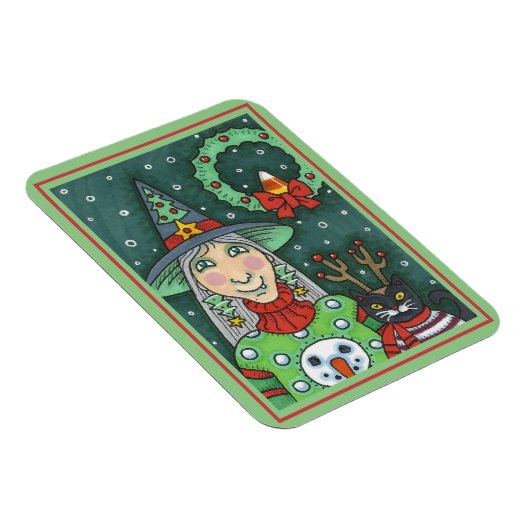 HEKS IN SNEEUWMAN TRUI, ZWARTE KAT XMAS HALLOWEEN MAGNEET (Rechterzijde)