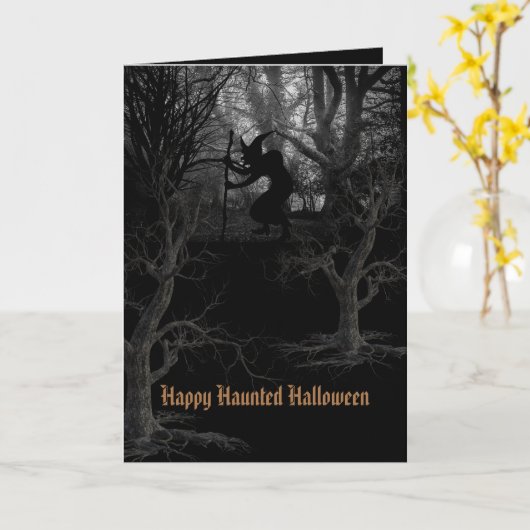 Heks in Spooky Forest Halloween Kaart (Gele Bloem)
