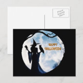Heks in Volle Maan Raven Uil Halloween Feestdagenkaart (Voorkant / Achterkant)