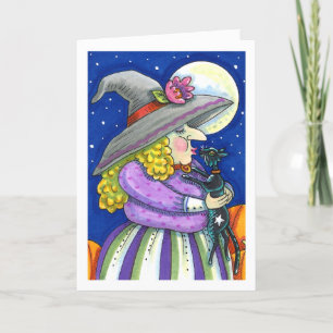 HEKS IS SMITTEN MET KITTEN, ZWARTE KAT KUS Vers Feestdagen Kaart