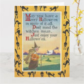 Heks Jack O' Lantaarn Pompoen Zwart Kat Kaart (Gele Bloem)