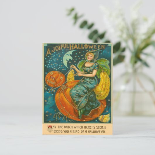 Heks Jack O Lantaarn Vogel Pompoen Halve Maan St Briefkaart (Staand voorkant)
