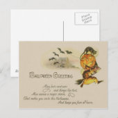 Heks Jack O' Lantaarn Zwart Kat Bat Briefkaart (Voorkant / Achterkant)