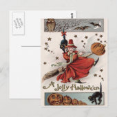Heks Jack O lantaarn zwarte kat vleermuis uil Briefkaart (Voorkant / Achterkant)