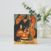 Heks Jack O Lantern Duivel Demon Zwarte Kat Briefkaart (Staand voorkant)