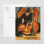 Heks Jack O Lantern Duivel Demon Zwarte Kat Briefkaart (Voorkant / Achterkant)