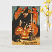 Heks Jack O Lantern Duivel Demon Zwarte Kat Kaart (Gele Bloem)