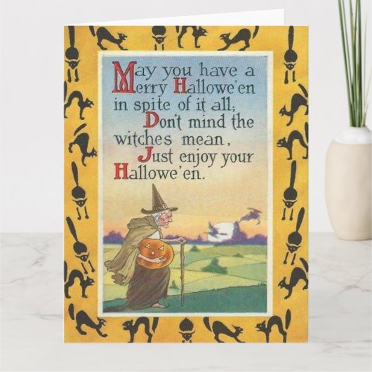 Heks Jack O' Lantern Pompoen Zwarte Kat Kaart (Voorkant)